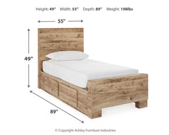 Hyanna Tan Brown Twin Panel Bedroom Set with 1 Side Storage, Dresser and Mirror - Ornate Home