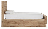 Hyanna Tan Brown Twin Panel Bedroom Set with 2 Side Storage, Dresser and Mirror (Online Special Price) - Ornate Home