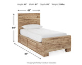 Hyanna Tan Brown Twin Panel Bedroom Set with 2 Side Storage, Dresser and Mirror (Online Special Price) - Ornate Home