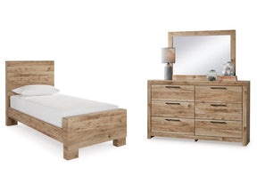Hyanna Tan Brown Twin Panel Bedroom Set with Dresser and Mirror - Ornate Home
