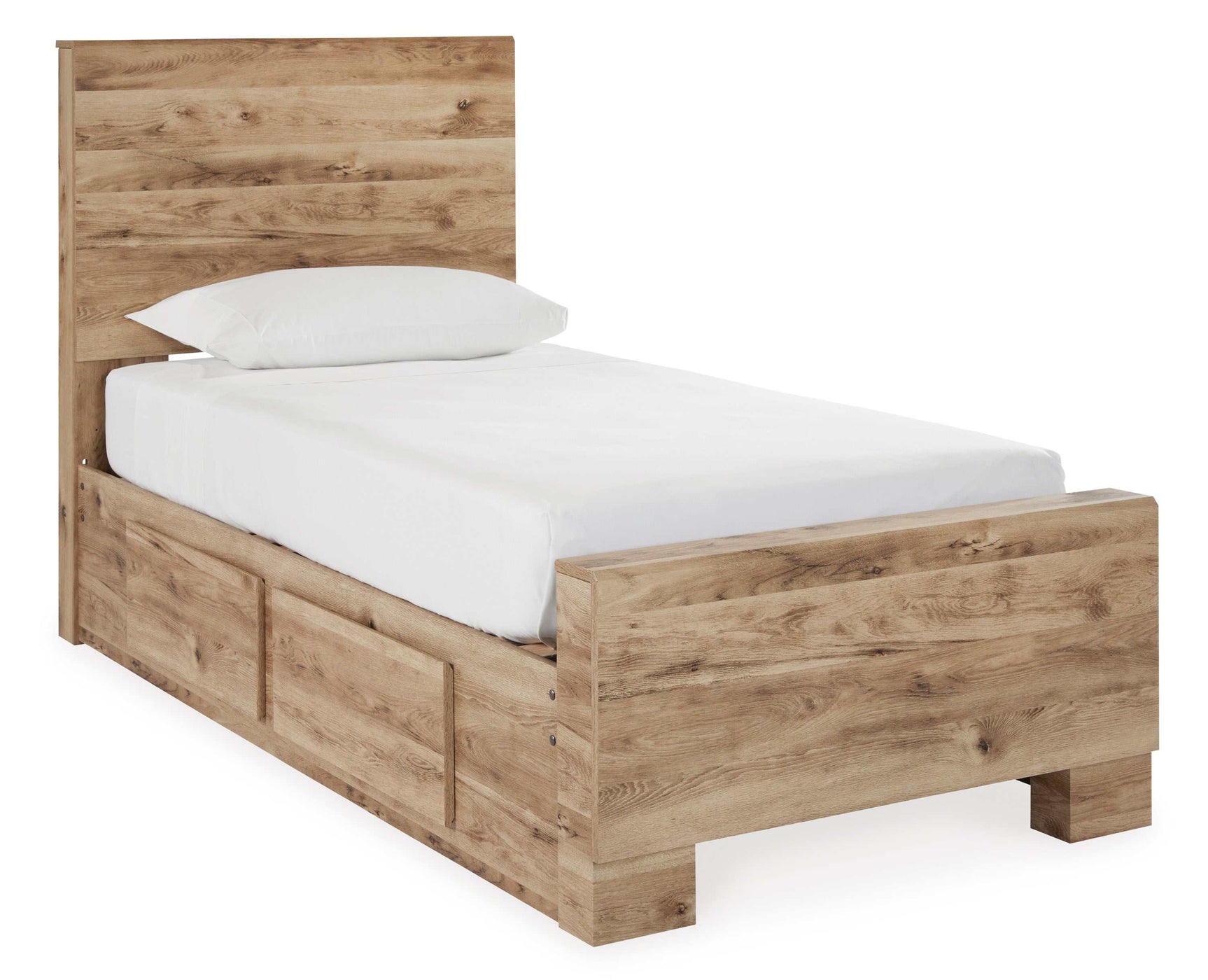 Hyanna Tan Brown Twin Youth Panel Bed with 1 Side Storage - Ornate Home