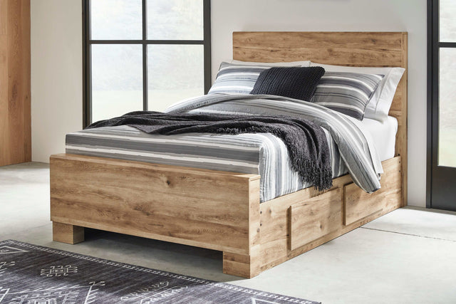 Hyanna Tan Brown Youth Full Youth Panel Bed with 1 Side Storage - Ornate Home