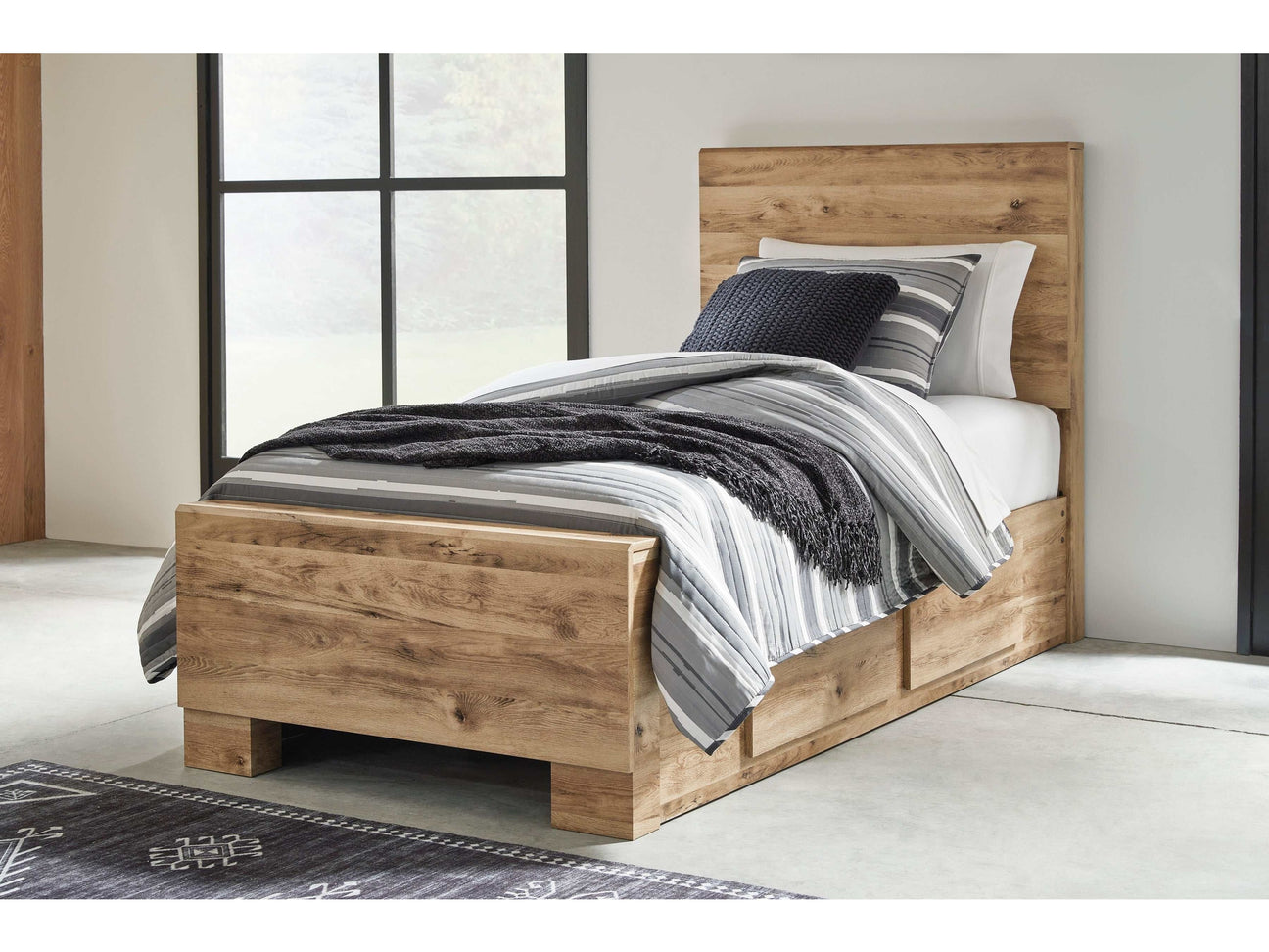 Hyanna Tan Brown Youth Panel Youth Bed w/ 1 Side Storage - Ornate Home