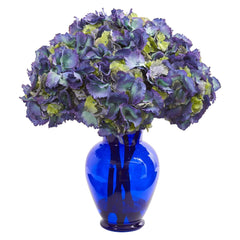 Hydrangea Artificial Arrangement in Blue Vase - Ornate Home