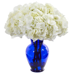 Hydrangea Artificial Arrangement in Blue Vase - Ornate Home