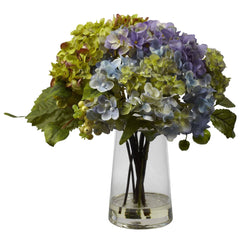 Hydrangea w/ Glass Vase Arrangement - Ornate Home