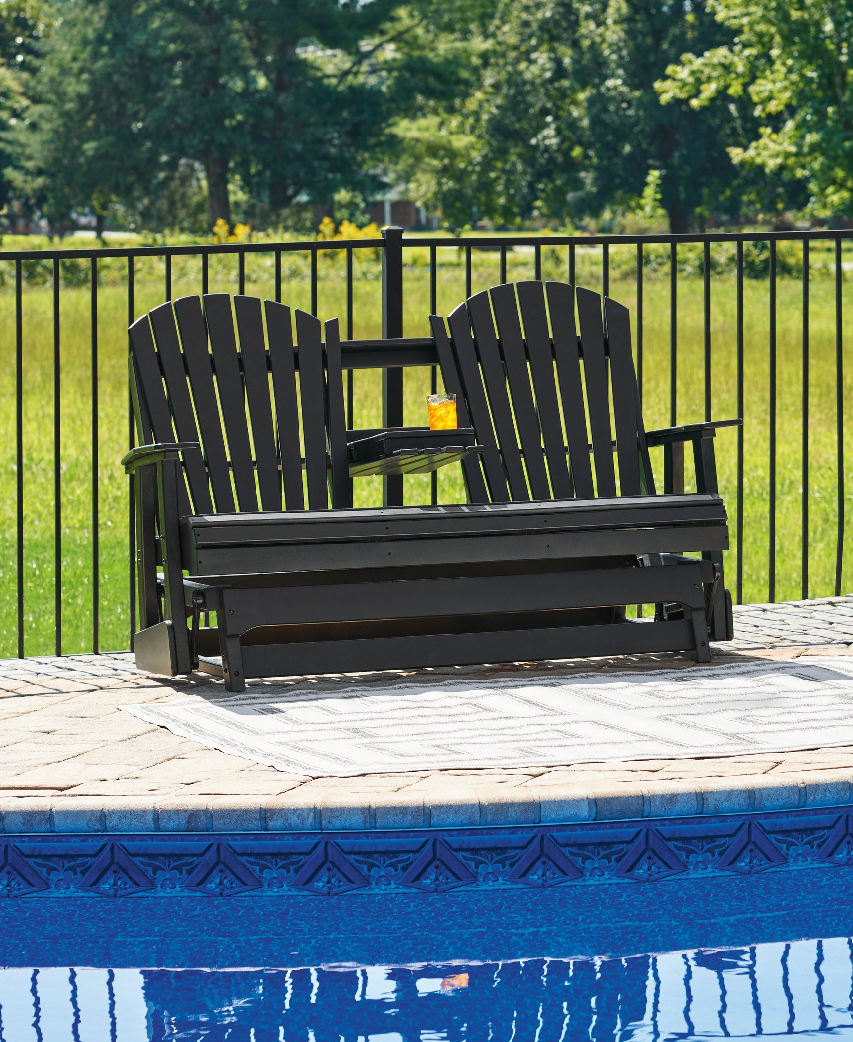 Hyland wave Black Outdoor Glider Loveseat - Ornate Home