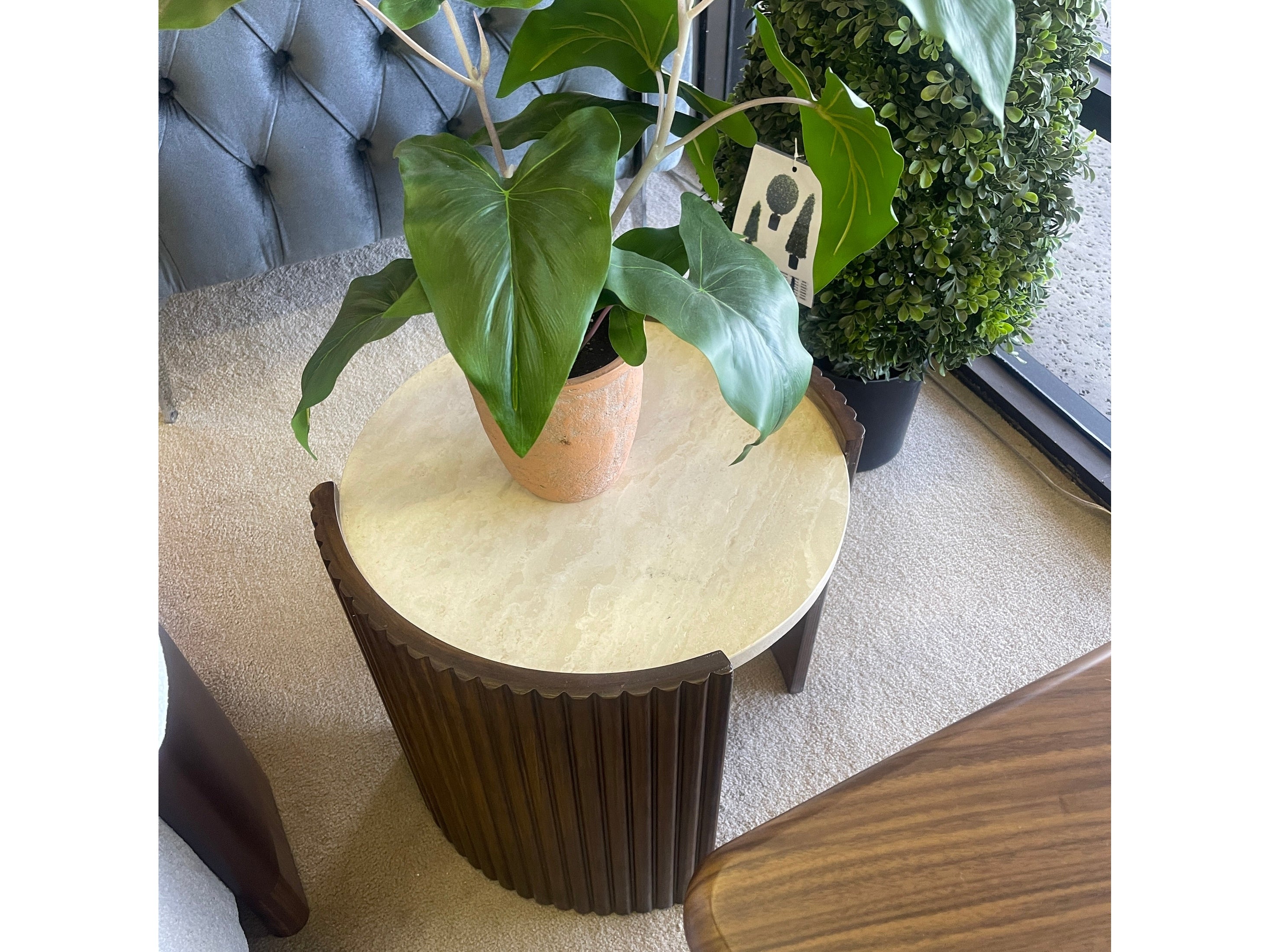 Deodar Travertine Round End Table - Ornate Home