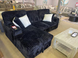 Venice Black Corduroy Storage Sleeper Sectional w/ Dual Cupholders & USB Ports - Ornate Home