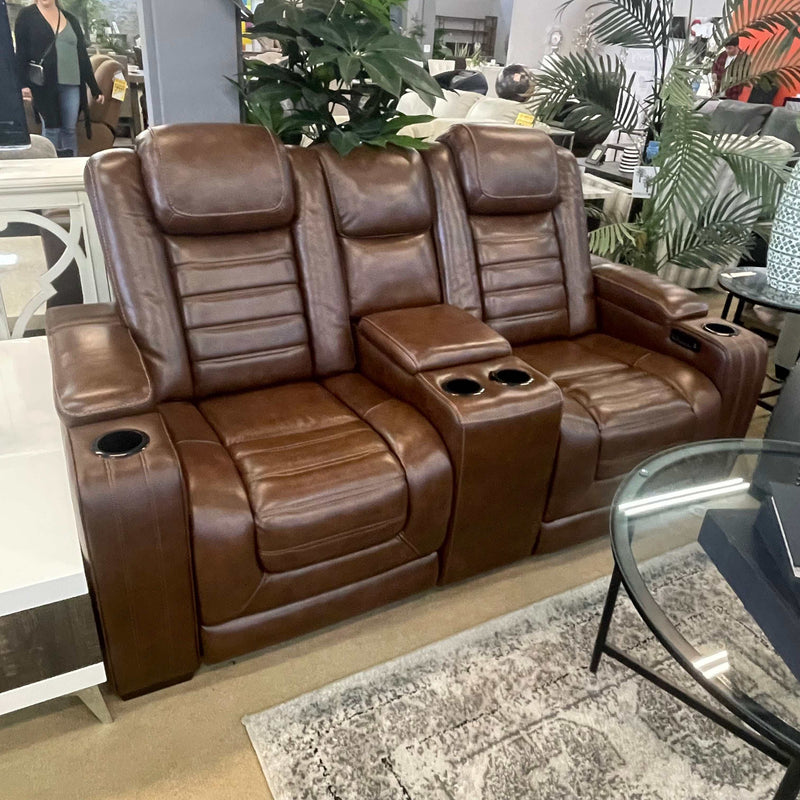 Backtrack Chocolate Power Reclining Loveseat w/ Console