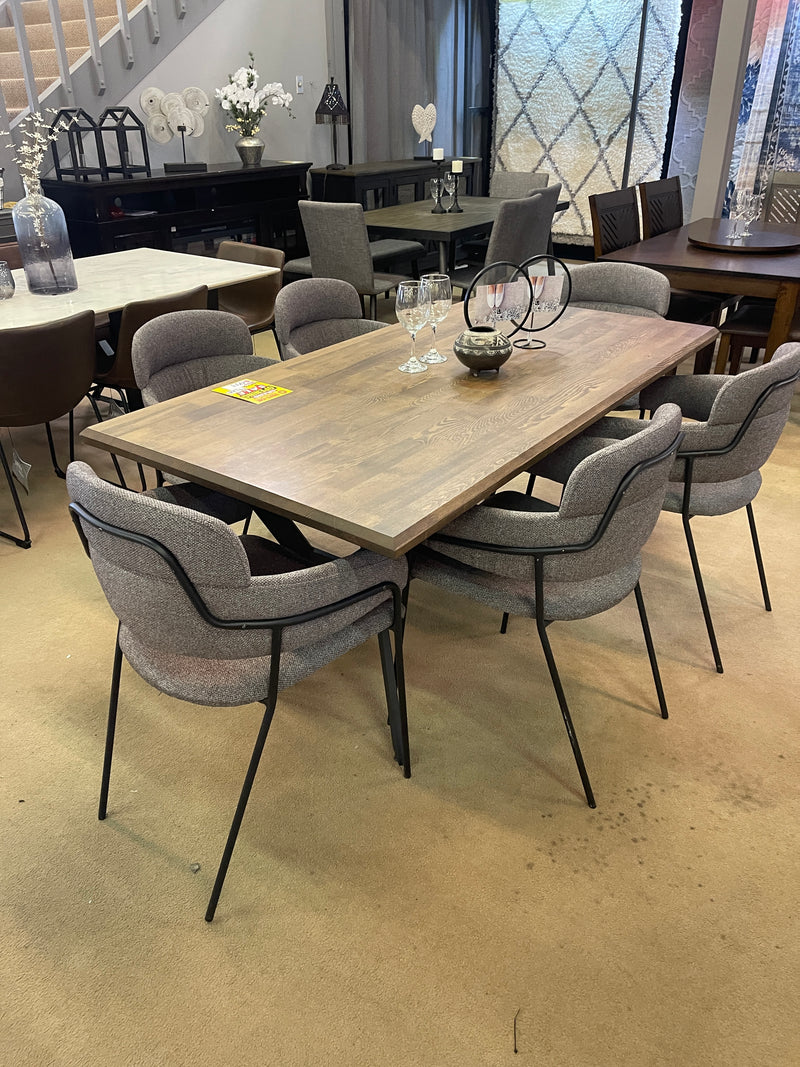 Dark dining table discount with light chairs