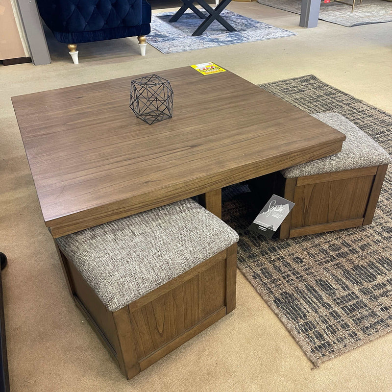 Boardernest Brown Coffee Table w/ 4 Stools - Ornate Home