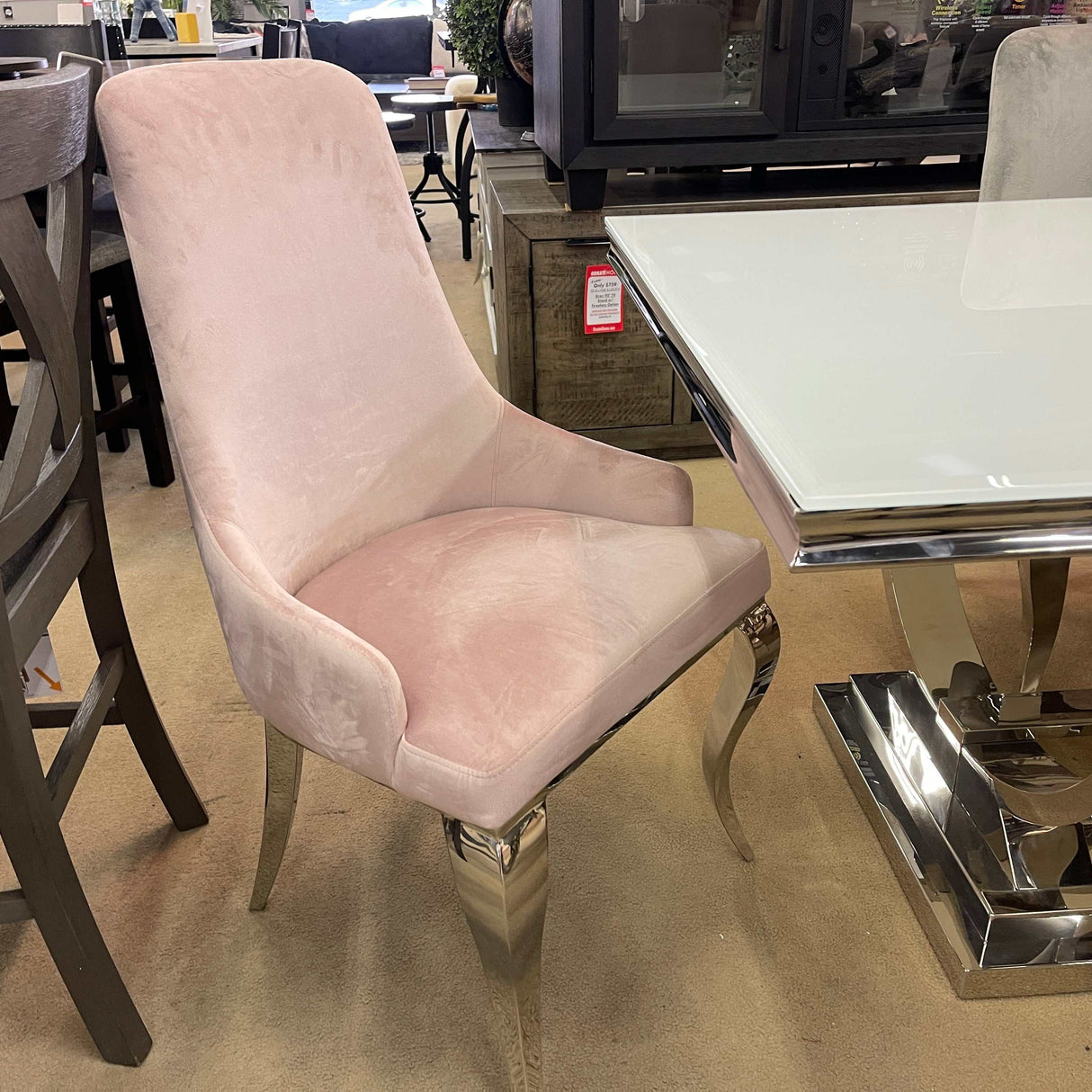 Antoine Pink Velvet & Chrome Side Chairs (Set of 2) - Ornate Home