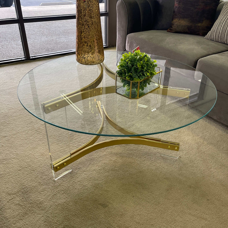 Janessa Clear & Matte Brass Coffee Table w/ Acrylic Legs - Ornate Home