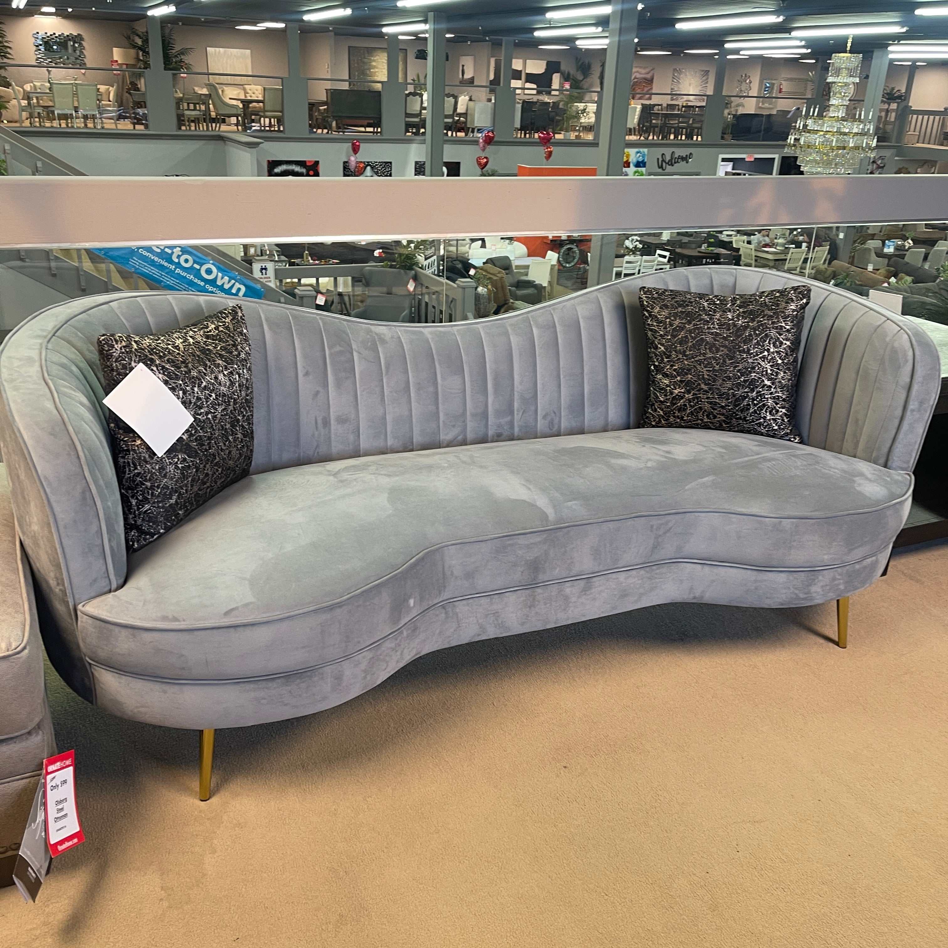 Sophia Grey & Gold Stationary Sofa - Ornate Home