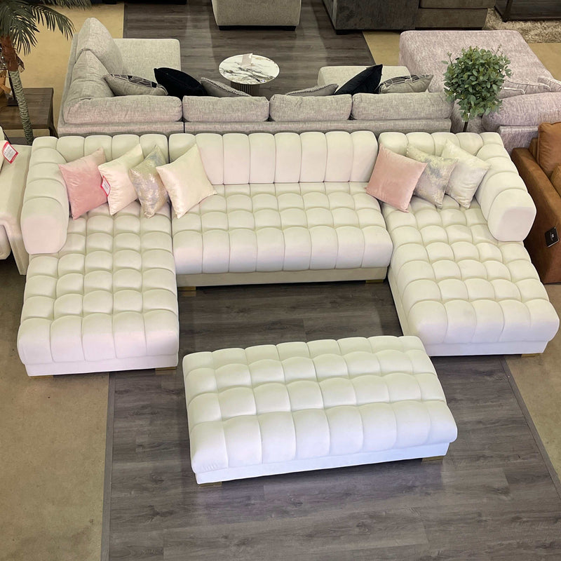 Lipa Ivory Velvet Double Chaise "U" Shape Sectional Sofa - Ornate Home