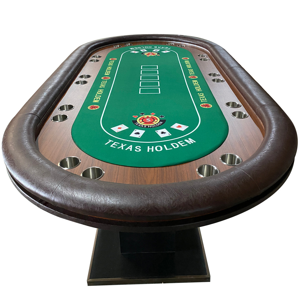 INO Design 96" Premium 10 Player Oval Brown & Green Speed Cloth Texas Holdem Casino Poker Table with Dimmable LED - Ornate Home