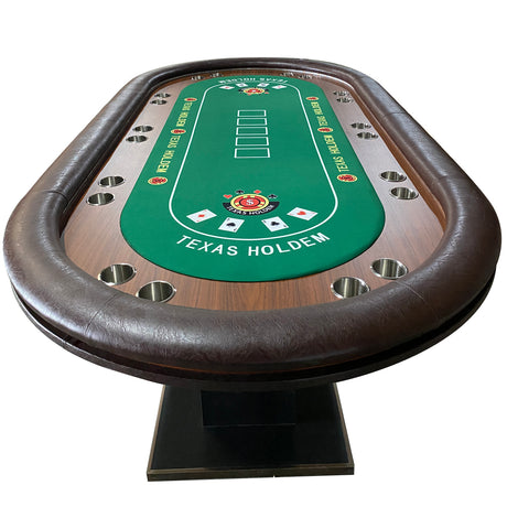 INO Design 96" Premium 10 Player Oval Brown & Green Speed Cloth Texas Holdem Casino Poker Table with Dimmable LED - Ornate Home