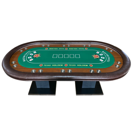 INO Design 96" Premium 10 Player Oval Brown & Green Speed Cloth Texas Holdem Casino Poker Table with Dimmable LED - Ornate Home