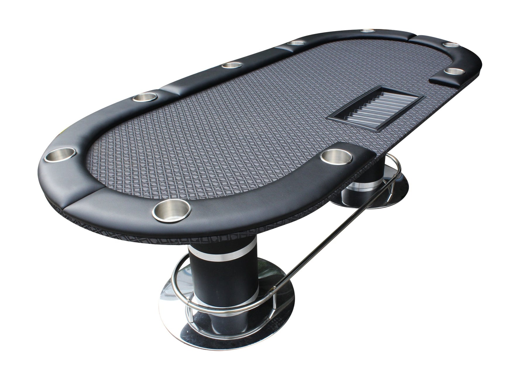 INO Design 96inch Oval Poker Table Detachable Armrest Chip Tray Black Speed Cloth Surface Stainless Steel Pedestal Base - Ornate Home