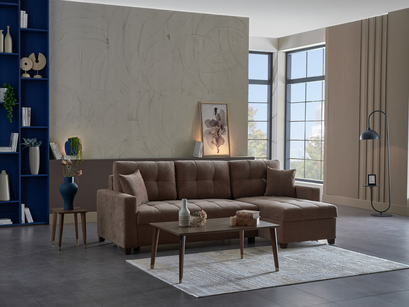 IVY 102" Brown Reversible Chase Queen Sleeper Sectional - Ornate Home