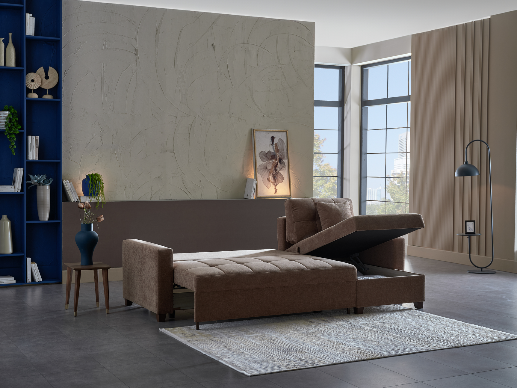 IVY 102" Brown Reversible Chase Queen Sleeper Sectional - Ornate Home