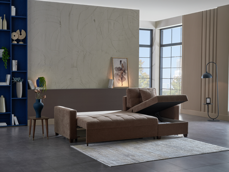 IVY 102" Brown Reversible Chase Queen Sleeper Sectional - Ornate Home