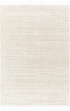 Ibarra Textured Ivory High/Low Pile Rug with Tassels - Ornate Home