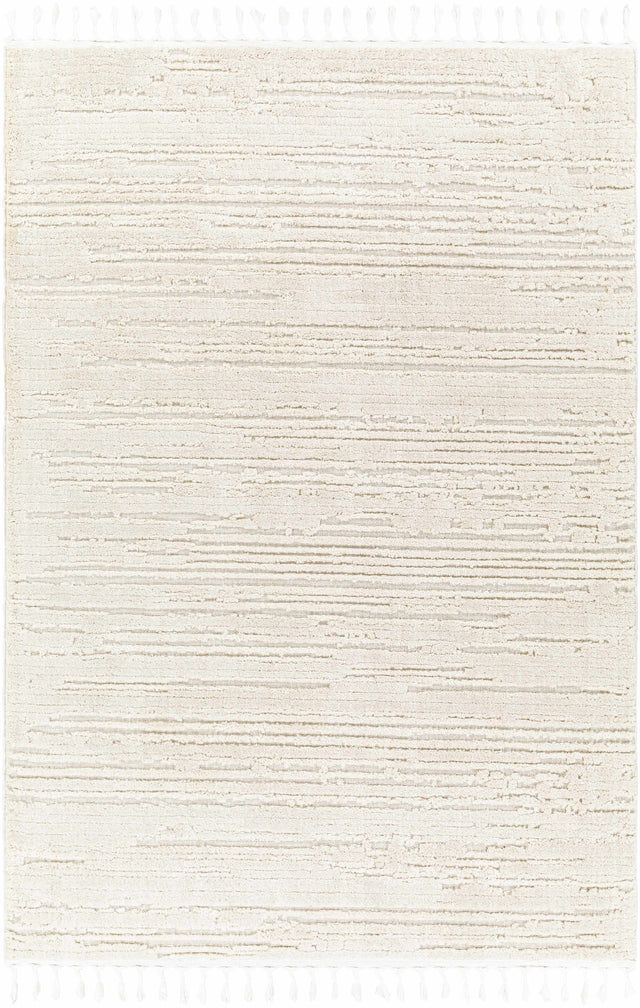 Ibarra Textured Ivory High/Low Pile Rug with Tassels - Ornate Home