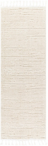 Ibarra Textured Ivory High/Low Pile Rug with Tassels - Ornate Home