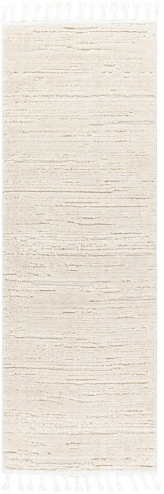 Ibarra Textured Ivory High/Low Pile Rug with Tassels - Ornate Home