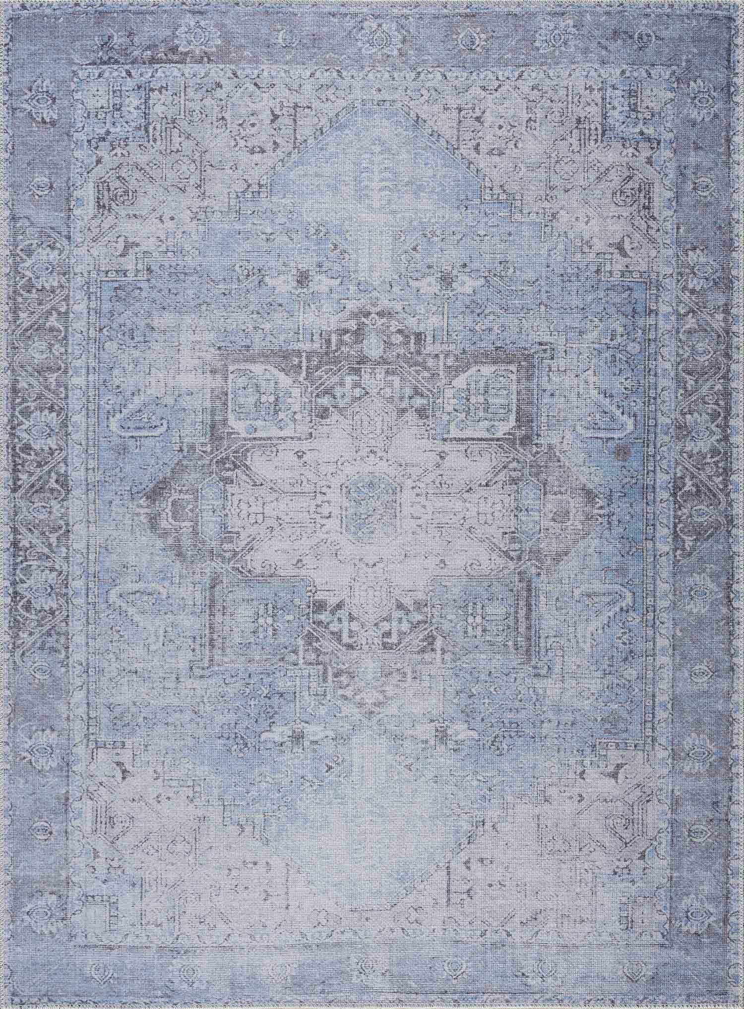 Ice Blue Flat Pile Washable Rug - Clearance - Ornate Home
