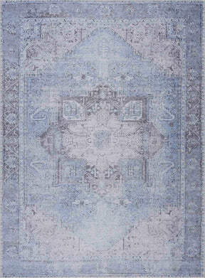 Ice Blue Flat Pile Washable Rug - Clearance - Ornate Home