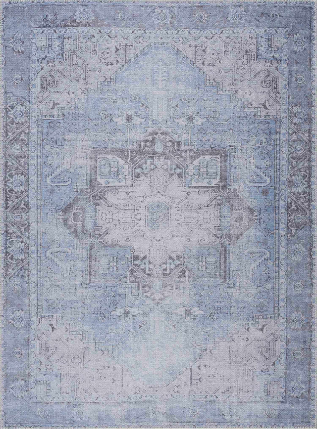 Ice Blue Flat Pile Washable Rug - Clearance - Ornate Home