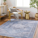 Ice Blue Flat Pile Washable Rug - Clearance - Ornate Home