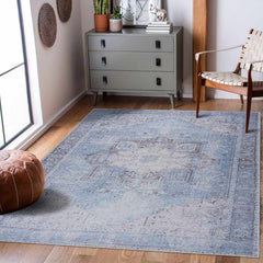 Ice Blue Flat Pile Washable Rug - Clearance - Ornate Home