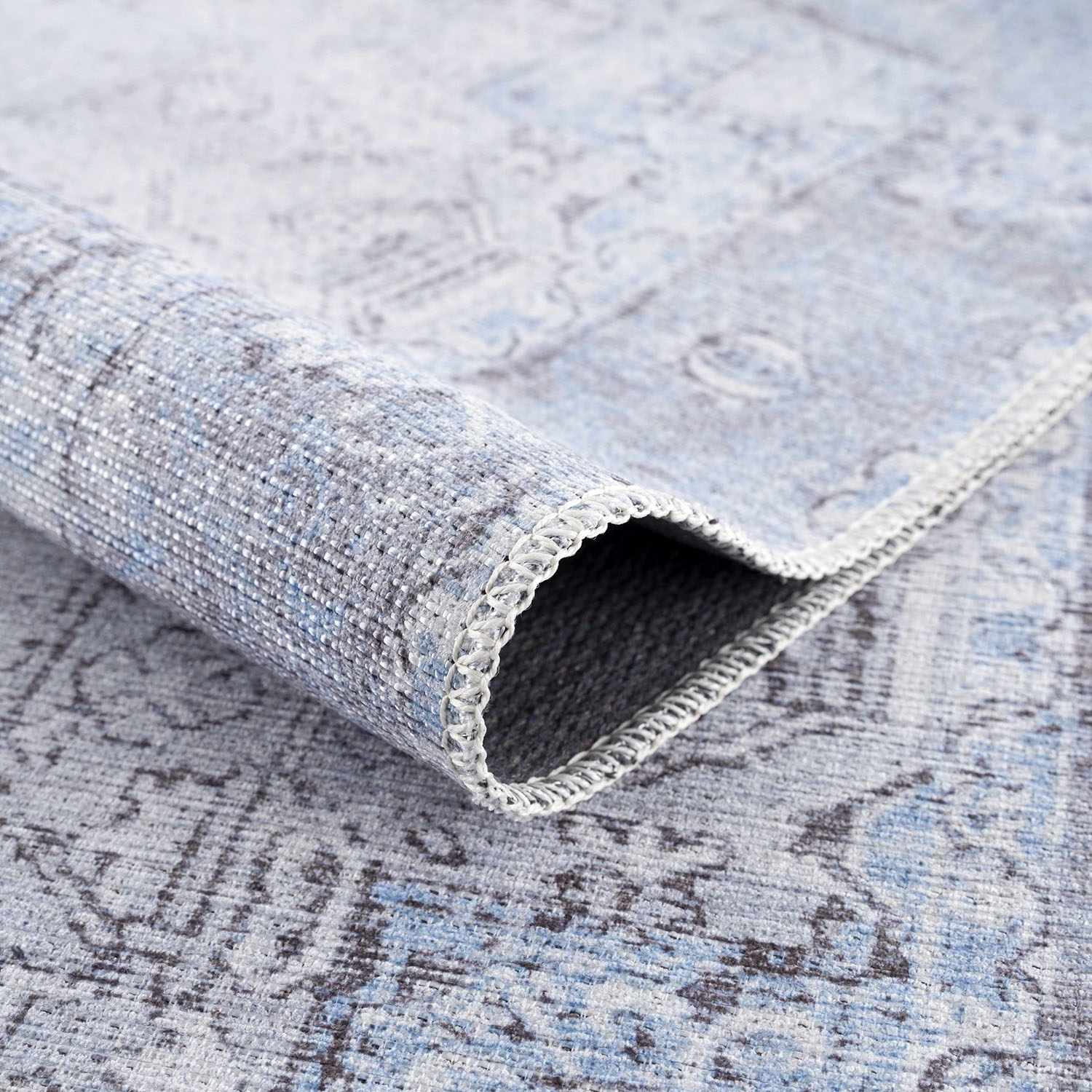 Ice Blue Flat Pile Washable Rug - Clearance - Ornate Home