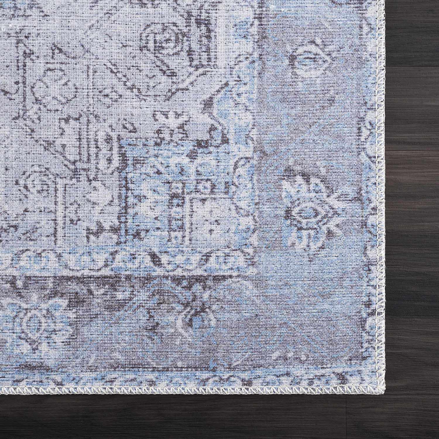 Ice Blue Flat Pile Washable Rug - Clearance - Ornate Home