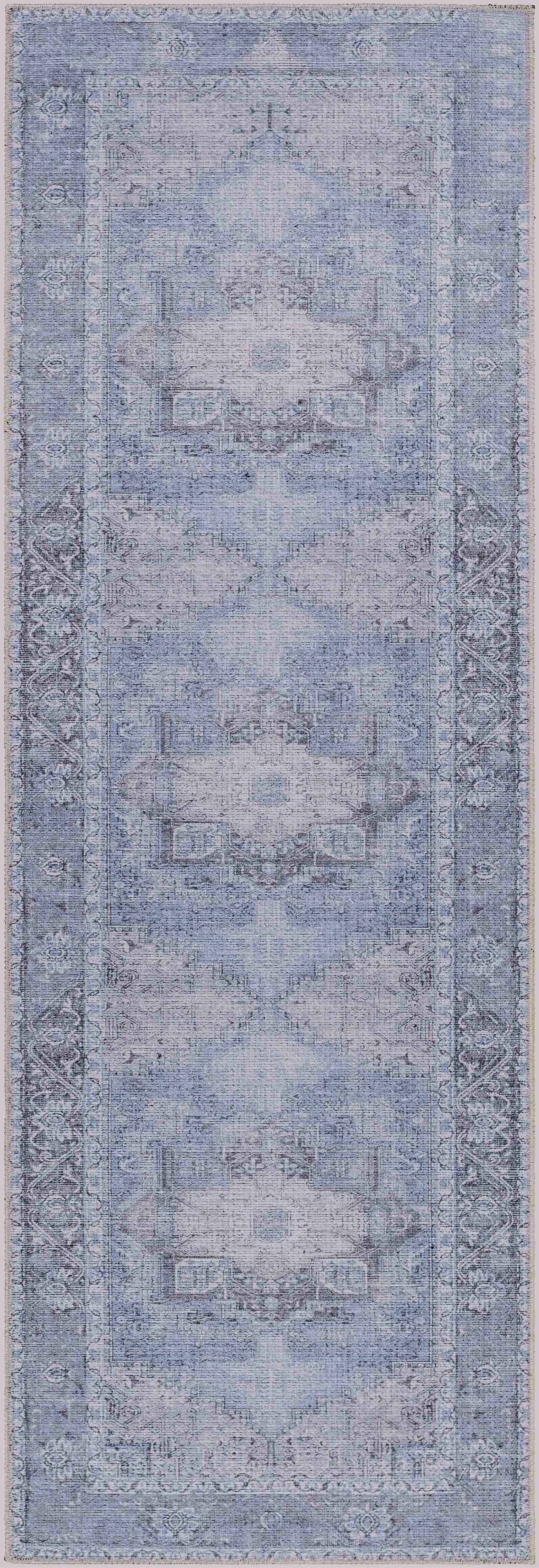 Ice Blue Flat Pile Washable Rug - Clearance - Ornate Home