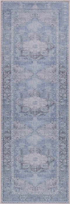 Ice Blue Flat Pile Washable Rug - Clearance - Ornate Home