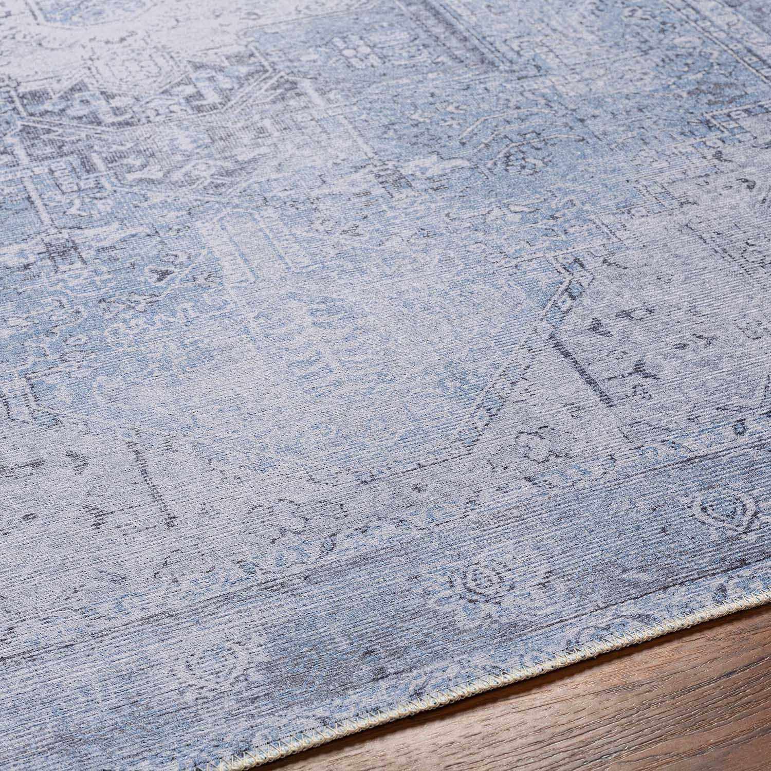 Ice Blue Flat Pile Washable Rug - Clearance - Ornate Home