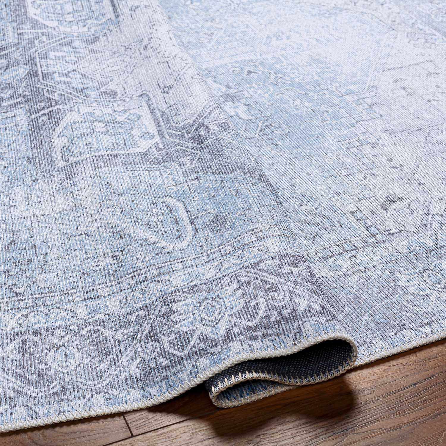 Ice Blue Flat Pile Washable Rug - Clearance - Ornate Home