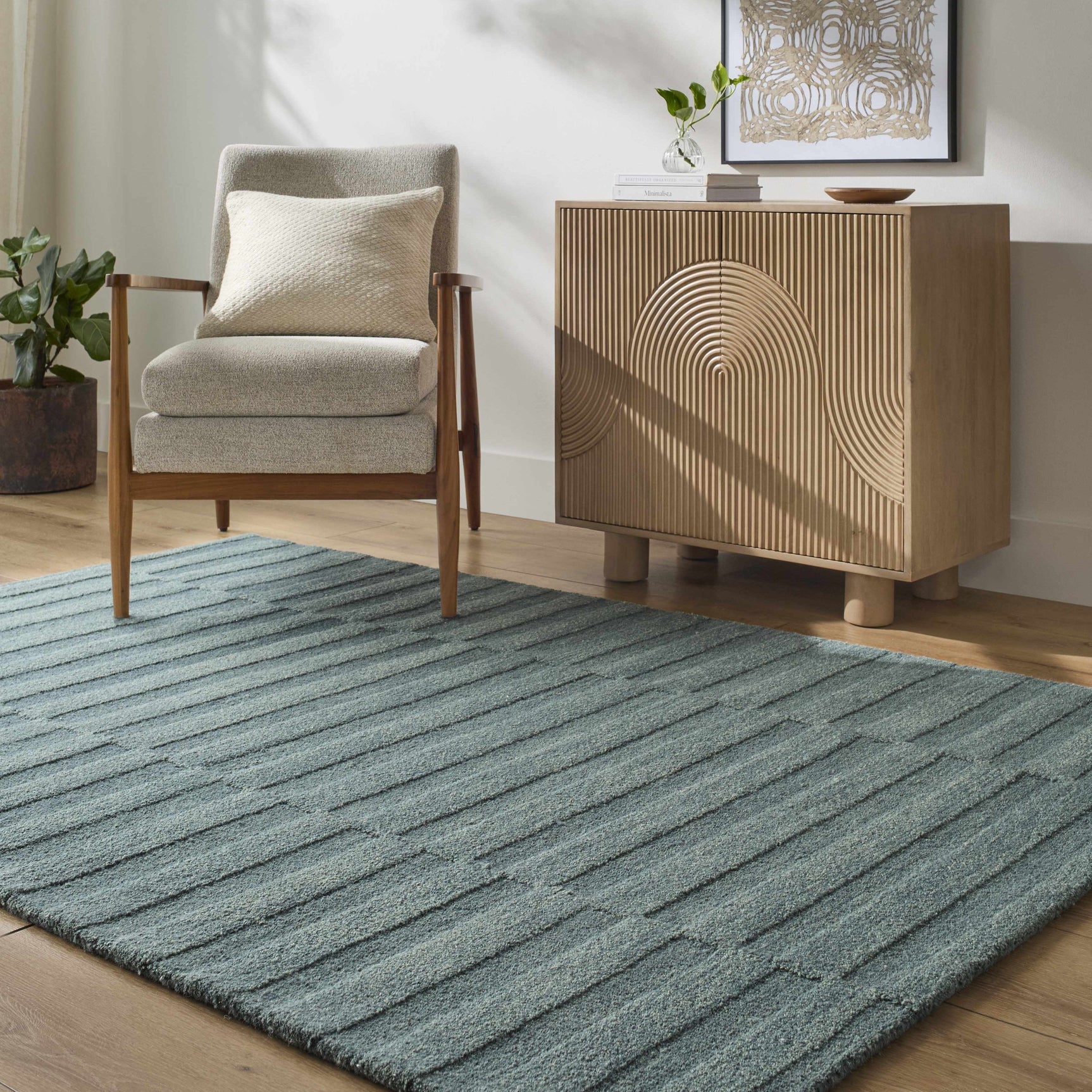 Idaho Broken-Stiped Petrol Blue Area Rug - Ornate Home