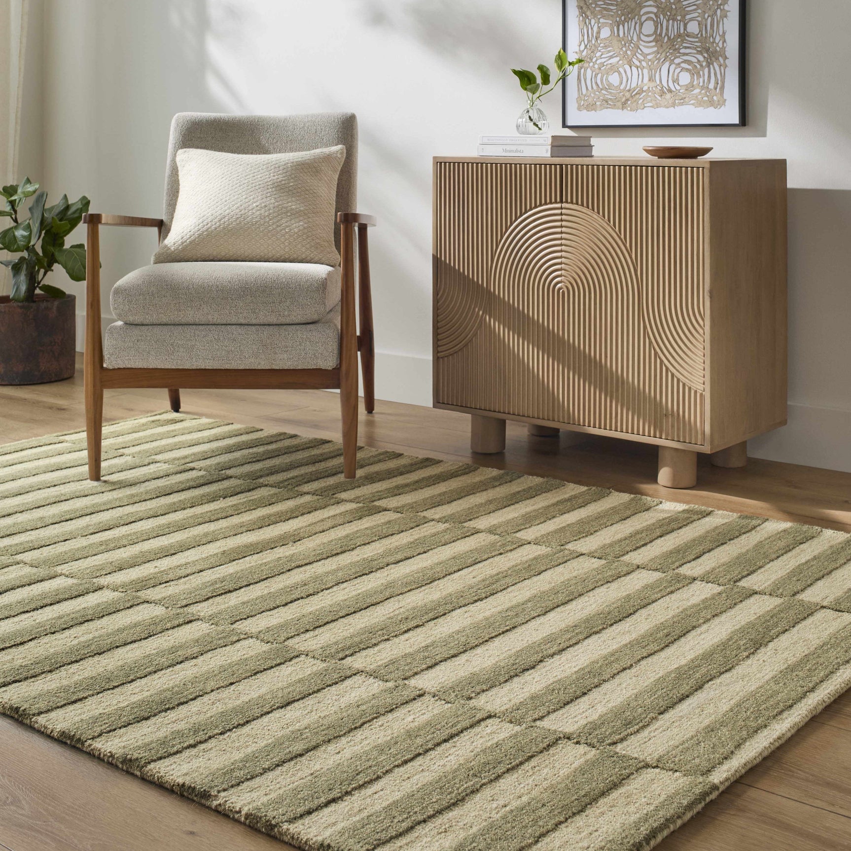 Idaho Broken-Striped Green Area Rug | Our PNW Home X Livabliss - Ornate Home