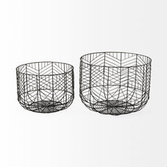 Idris Black Metal Geometric Mesh Bowls (Set of 2) - Ornate Home