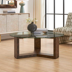 Ignis Brown/Woodtone Round Glass Coffee Table - Ornate Home