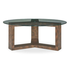 Ignis Brown/Woodtone Round Glass Coffee Table - Ornate Home