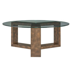 Ignis Brown/Woodtone Round Glass Coffee Table - Ornate Home