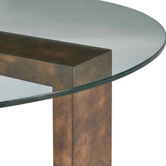 Ignis Brown/Woodtone Round Glass Coffee Table - Ornate Home