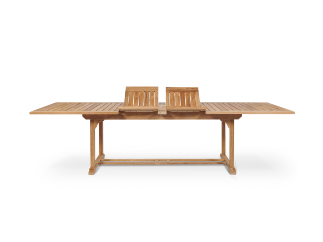 Ihland Rectangular Teak Outdoor Dining Table with Double Extensions and Umbrella Hole - Ornate Home